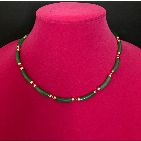 Genuine Green Jade Bar Necklace 14k Gold | Excellent Condition New No Tags - Picture 6 of 12